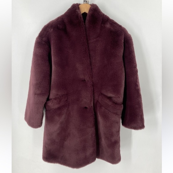 ABERCROMBIE & Fitch burgundy maroon red faux fur shearling coat cozy S y2k - Picture 3 of 13